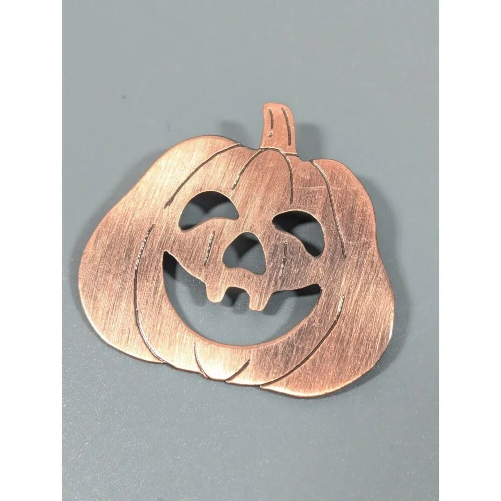 Copper Tone Halloween Pumpkin Jack‎ O Lantern Metal Pin Brushed